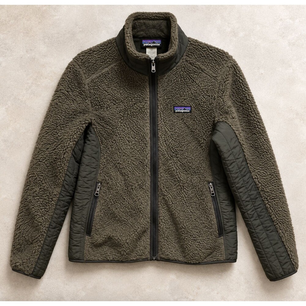 VTG Patagonia Synchilla Retro-X Jacket Womens M Green Teddy Sherpa Fleece Zip Up